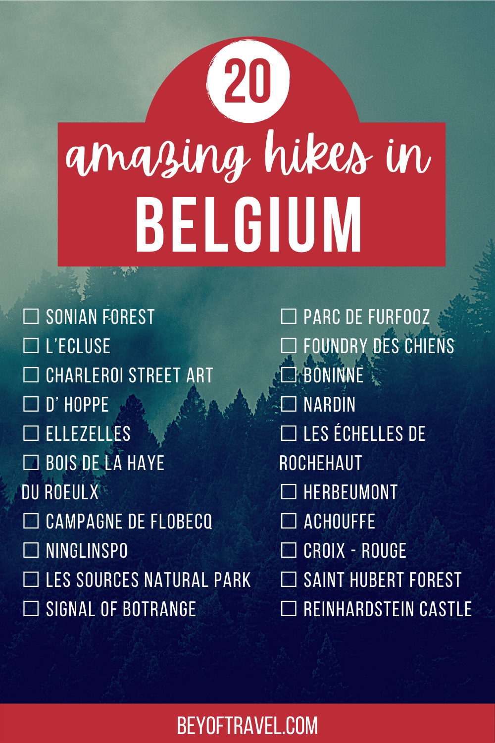 Pin 20 amazing hikes in Belgium
