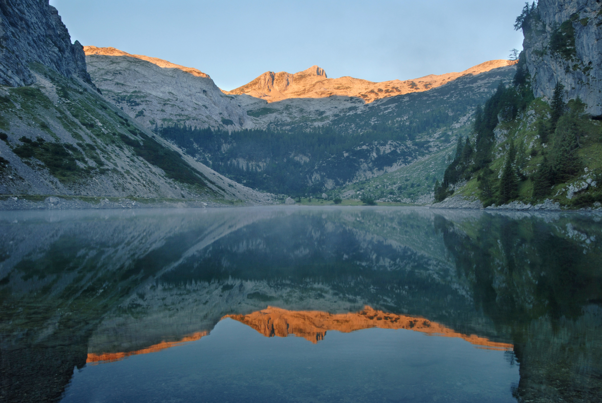 Krn lake and Mt. Krn at sunrise